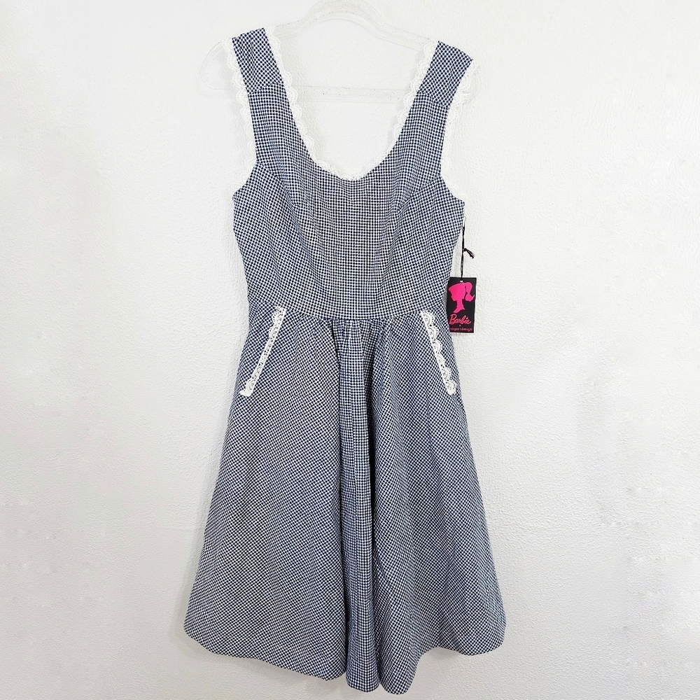 Barbie x Unique Vintage Navy & White Gingham Barbie-Q Swing Dress Medium NEW NWT - Picture 2 of 6